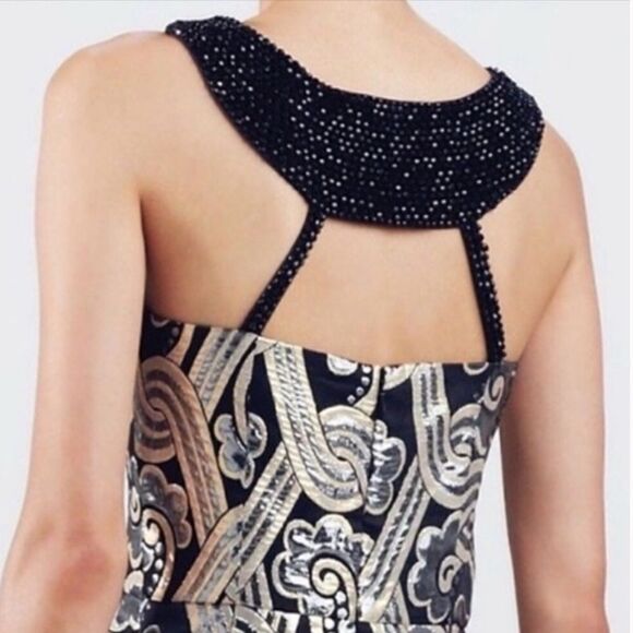 Lilly Pulitzer Sydney Black Metallic Gold Contemporary Bead Collar Shift Dress - Picture 4 of 16